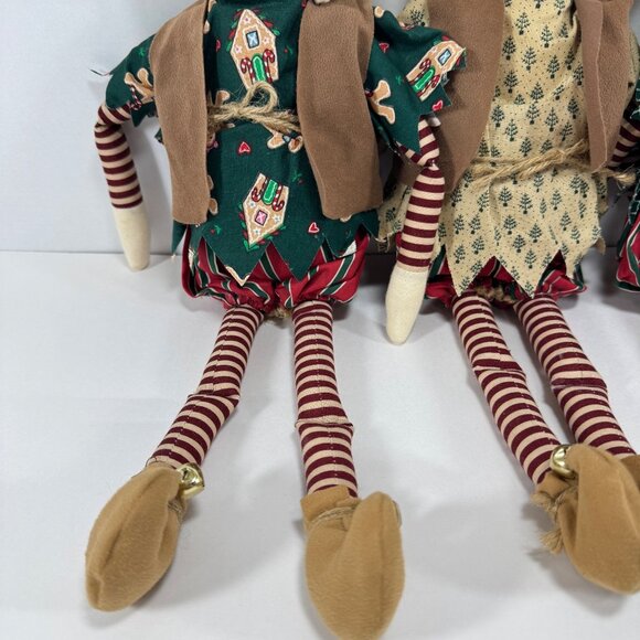 Vintage 3 Handmade Cloth Christmas Elf Dolls Shelf Sitter Rustic Holiday Decor - Picture 6 of 11